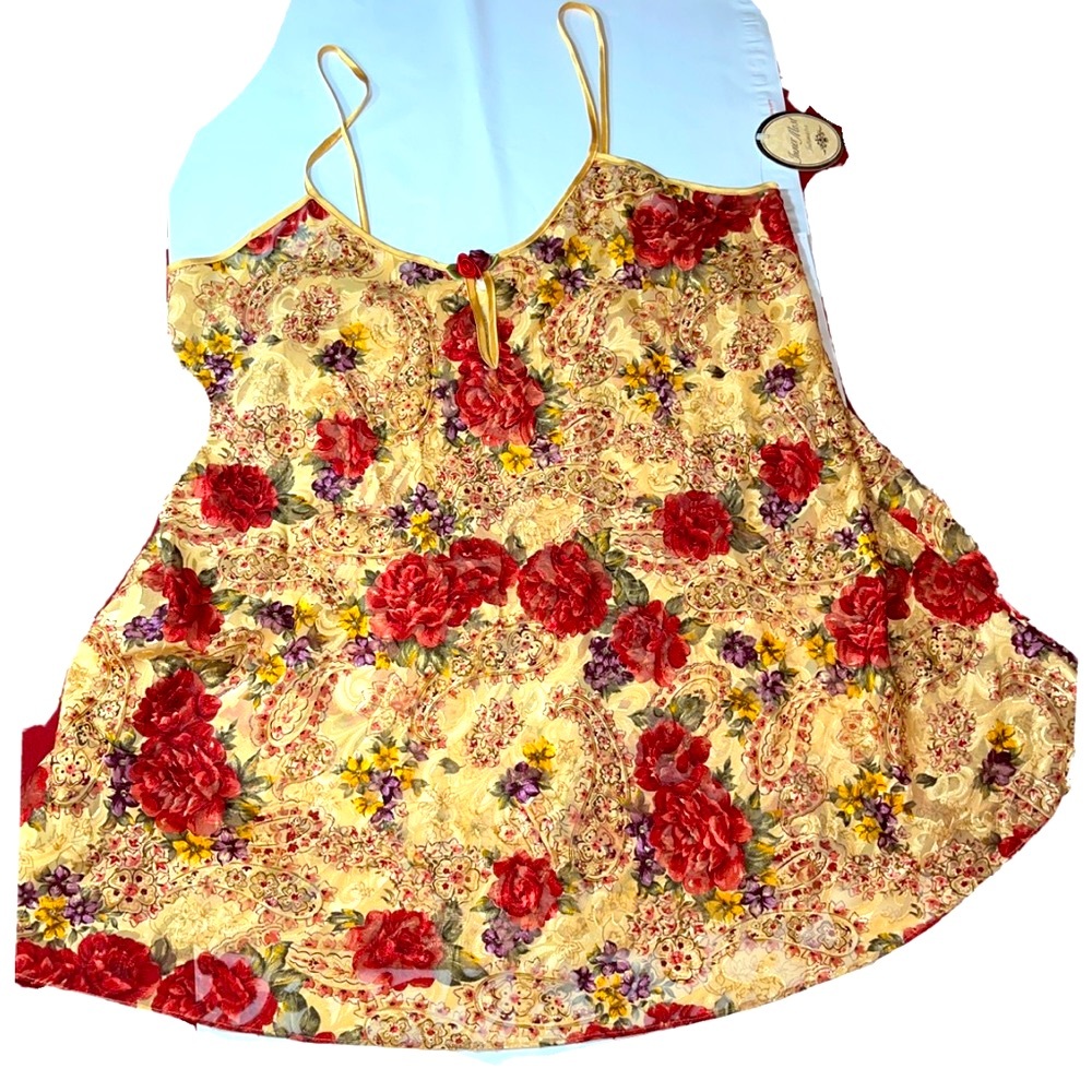 NEW Satin roses Nightgown Gold Red Purple Negligee Slip FLORAL 14063 romantic L